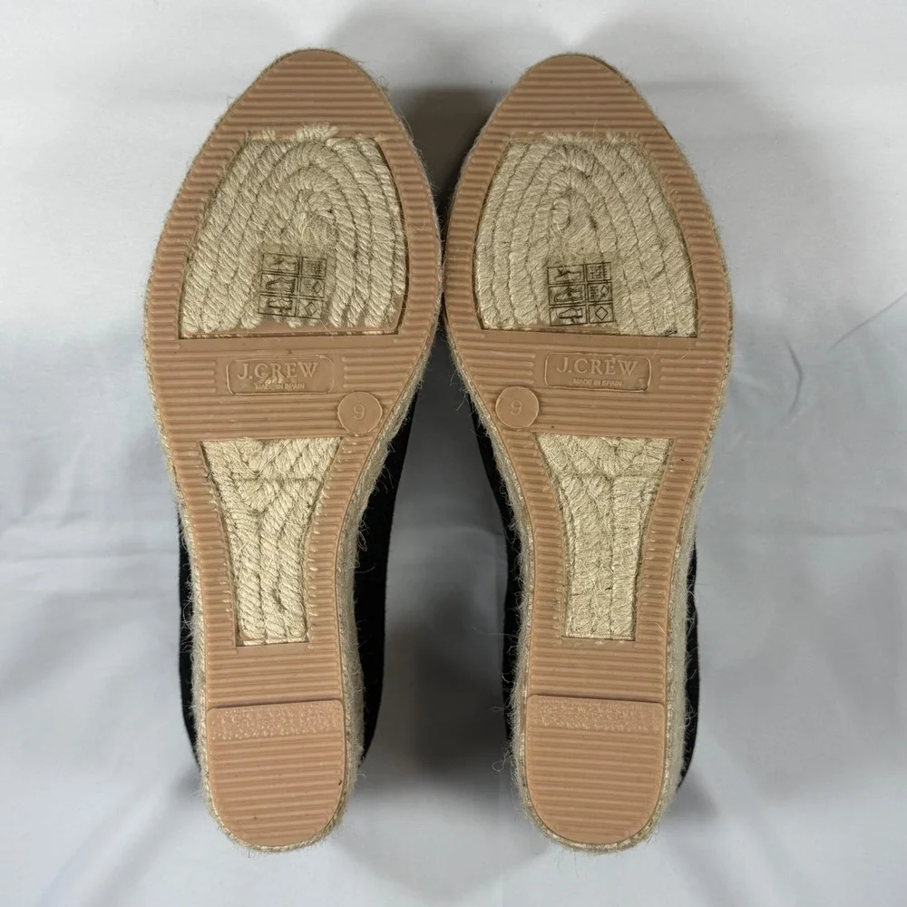 J. Crew Seville Black Canvas Espadrille Wedge Pumps Bow Detail Made in Spain